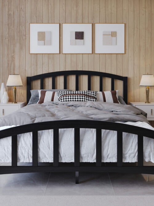 Home Design Nogales Full Panel Bed Frame with Arched Slat Headboard and Center Support, Black, Box Spring Required, Easy Assembly