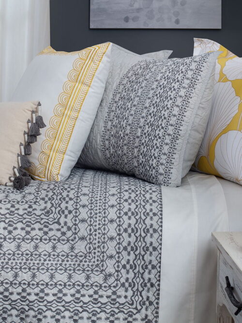 King 3-Piece Quilt Set, Nikki Chu Gingko Interlaken 100% Cotton Quilt and Sham Set by Royale Linens