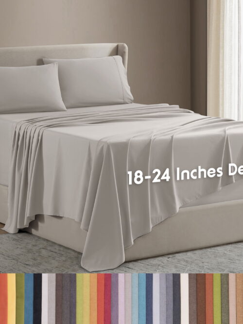 LammaLoe Extra Deep Pocket King Sheets Set, 4 Piece, Fits 18"-24" Mattress, Breathable & Extra Soft Bed Sheets, Linen
