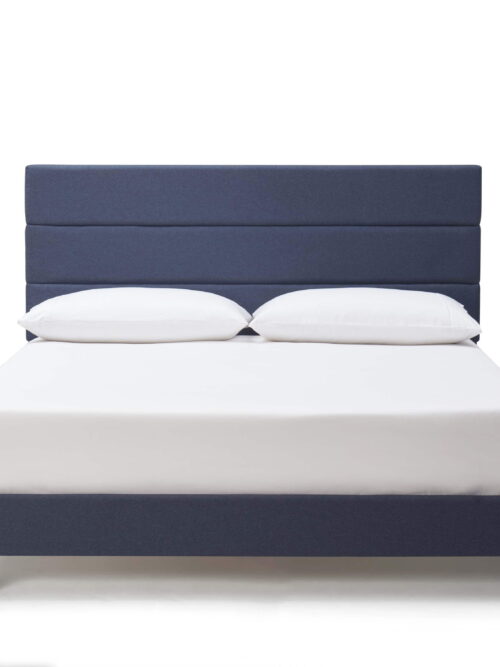 Lammaloe King Size Platform Bed Frame with Horizontal Channel Upholstered Headboard, Navy, King