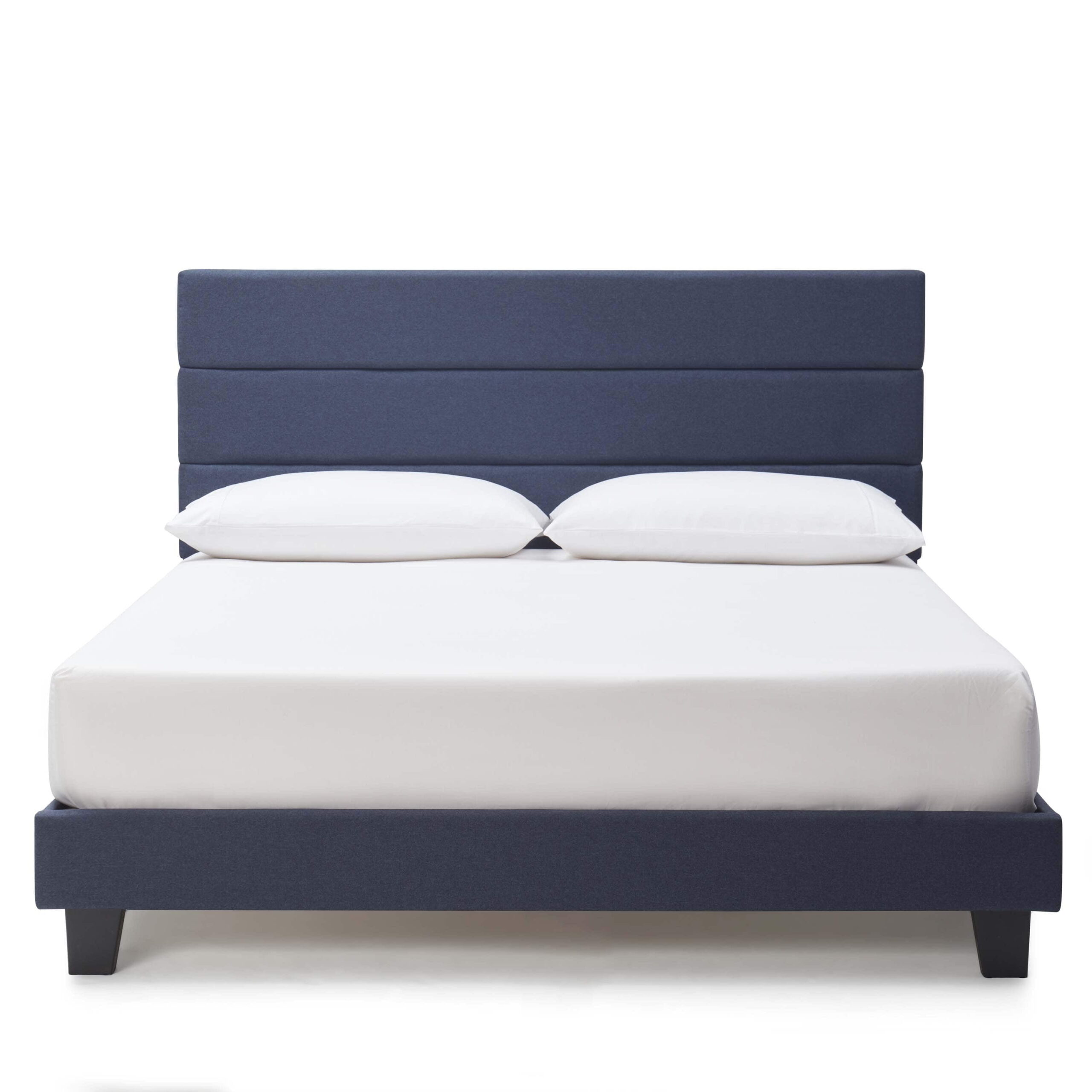 Lammaloe King Size Platform Bed Frame with Horizontal Channel Upholstered Headboard, Navy, King