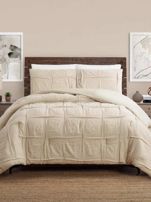 Laurel & Mayfair Riley Pleated Linen 3-Piece Textured Comforter Set, King