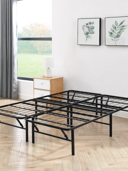 Mainstays 14" High Profile Foldable Steel Queen Platform Bed Frame, Black
