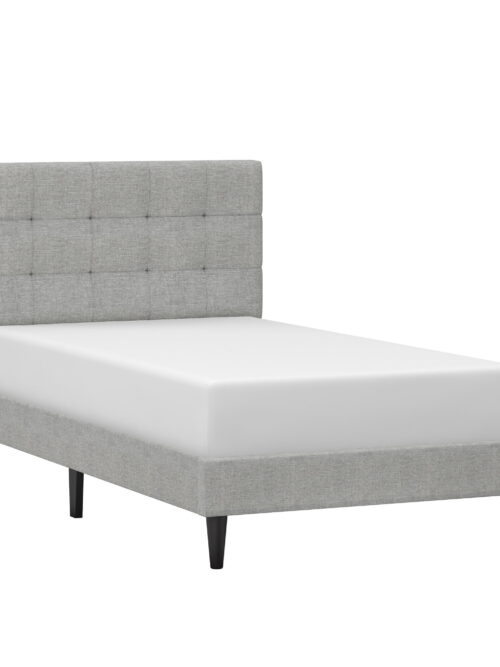 Mainstays Hillside Square Tufted Upholstered Twin Platform Bed, Light Gray Fabric