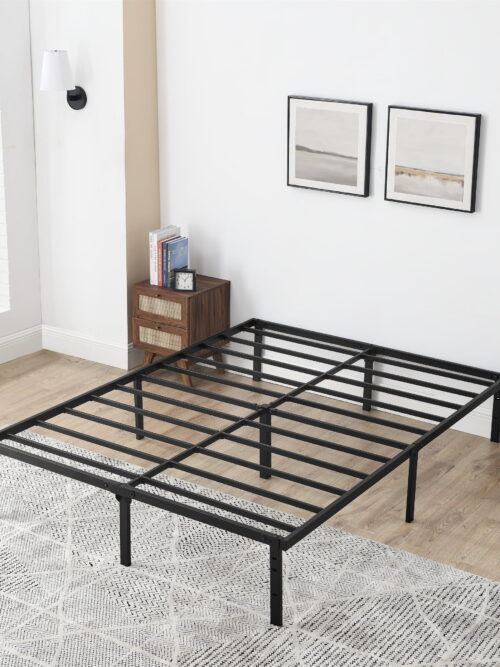 Mainstays Queen 14" Heavy Duty Steel Slat Platform Bed Frame with Storage Space Under Frame, No Box Spring Required, Black