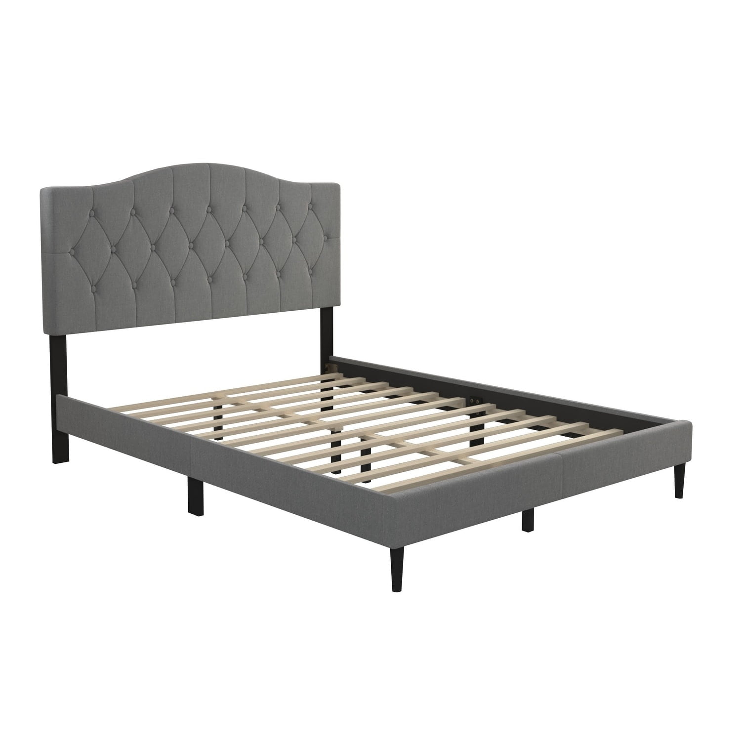 Home Design Mason King Upholstered Platform Bed with Button Tufted, Bed Frame with Curved Headboard for Adult, Gray, Easy Assembly