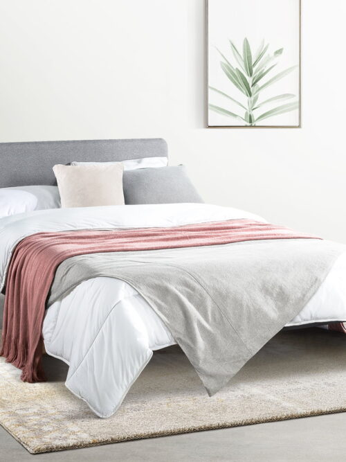 Mellow Kert Metal Platform Bed with Fabric Headboard and Rounded Legs, Oak Grey, King