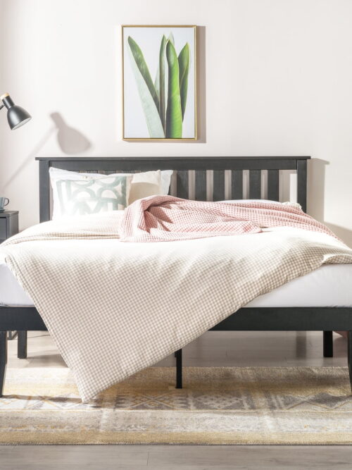 Best Price Mattress Marley Solid Wood Platform Bed with Headboard, Black, Twin