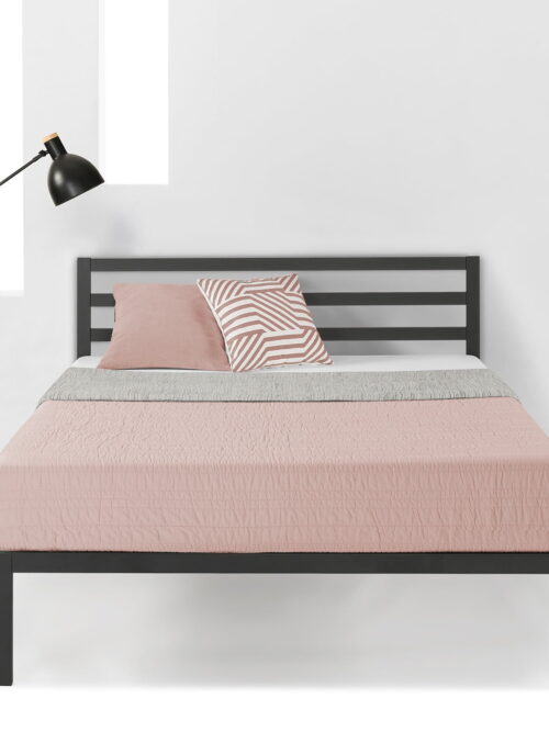 Mellow Modernista 14" Metal Platform Bed with Headboard and Wooden Slats, Black, Full