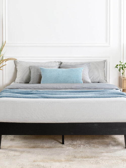 Mellow Naturalista Grand 12 Inch Solid Wood Platform Bed with Wooden Slats, Queen, Black