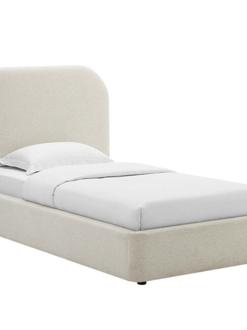 Keynote Upholstered Fabric Curved Twin Platform Bed in Heathered Weave Ivory