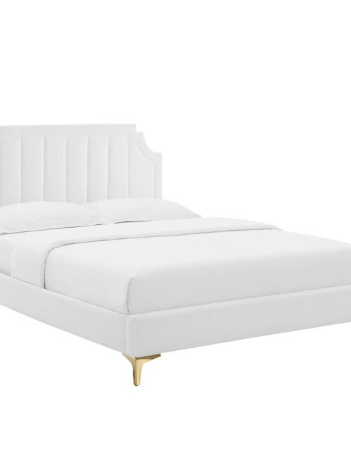 Modway Sienna Performance Velvet Queen Platform Bed in White