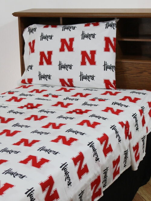 Nebraska Cornhuskers 100% Cotton Bed Sheet Set White Twin 300 - 499,299 and Below