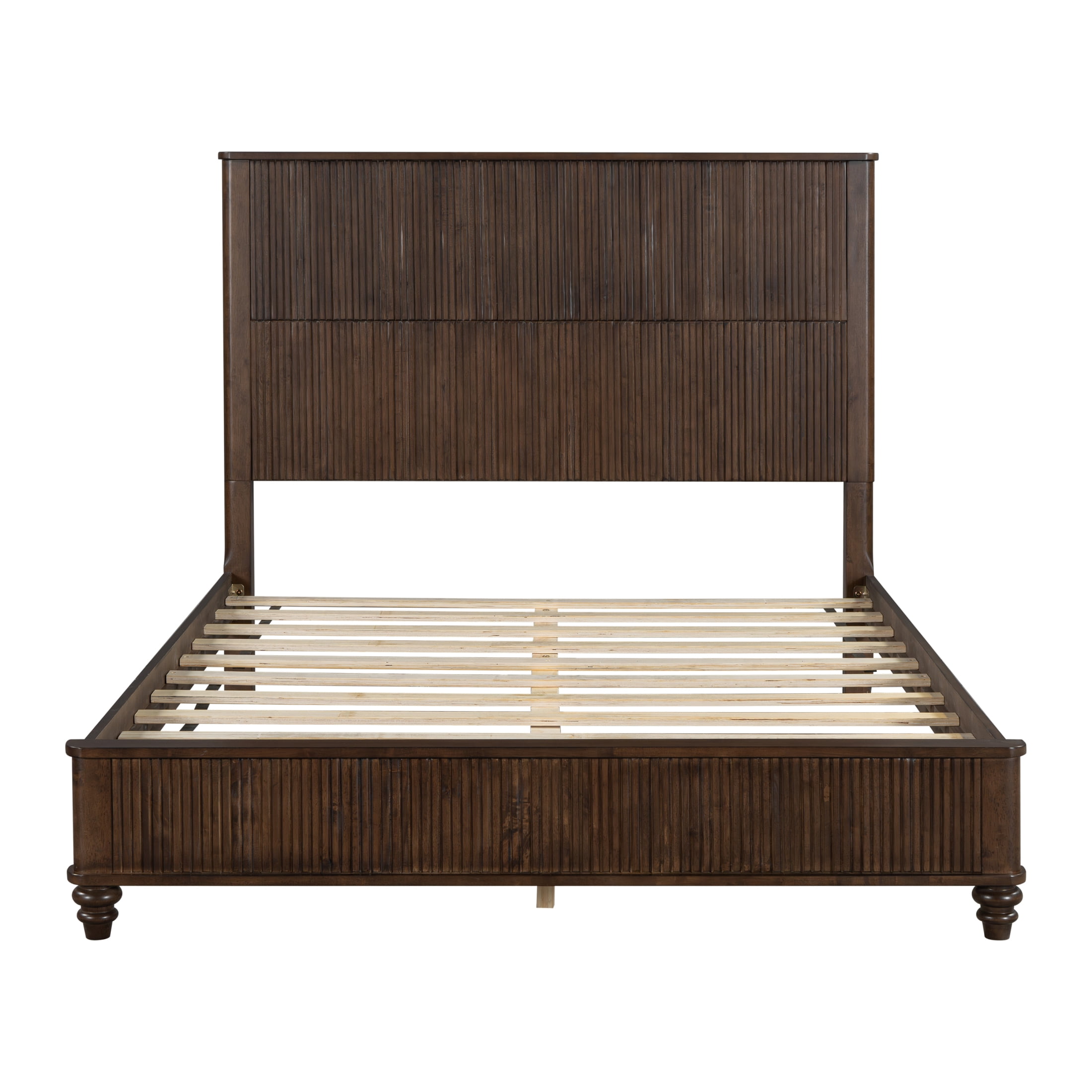 Noble House Classic Transitional Queen Platform Bed with Headboard, Solid Wood Frame, Walnut