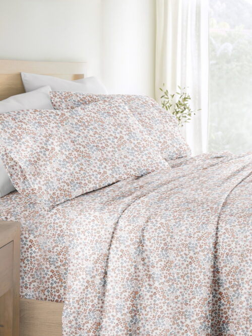 Noble Linens 4 Piece 300TC Cotton Printed Sheets, Garden Bloom Honey, King