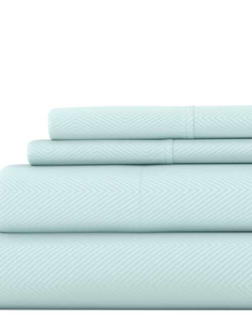 Noble Linens 4 Piece Aqua Chevron Embossed Bed Sheet Set, Queen