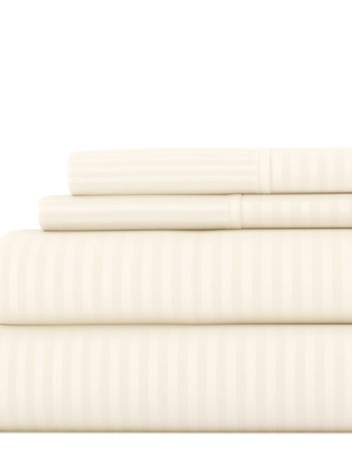 Noble Linens 4 Piece Ivory Striped Embossed Bed Sheet Set, King