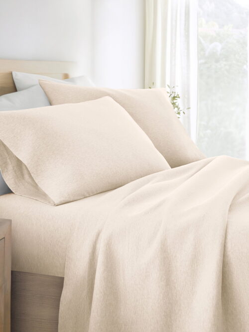 Noble Linens 4 Piece Jersey Knit 100% Cotton Sheet Set, Oatmeal, King