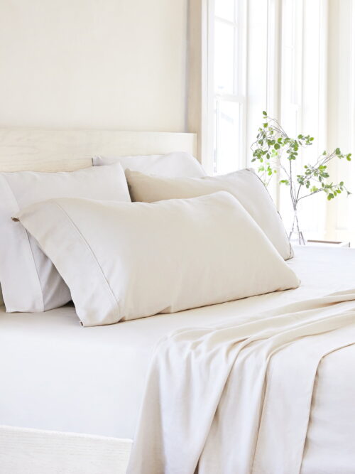 Noble Linens 4 Piece Linen Bamboo-Blend Bed Sheet Set, Natural, King