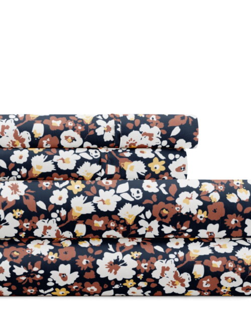 Noble Linens 4 Piece Pattern Microfiber Bed Sheets Set, Floral Dream Terracotta, King