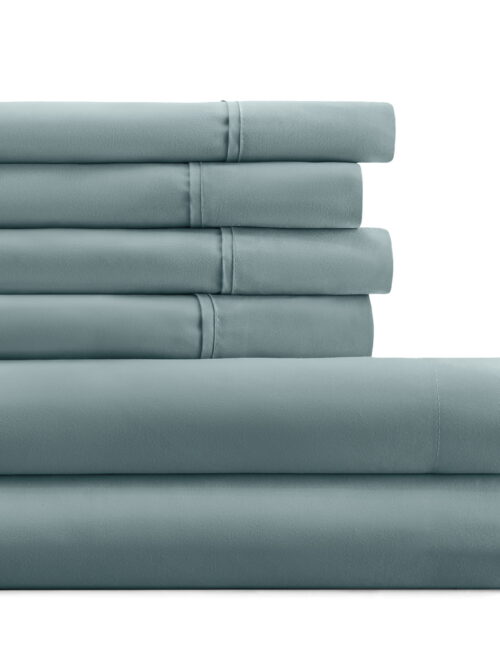 Queen, Ocean Solid Microfiber 6 Piece Bed Sheet Set, by Noble Linens