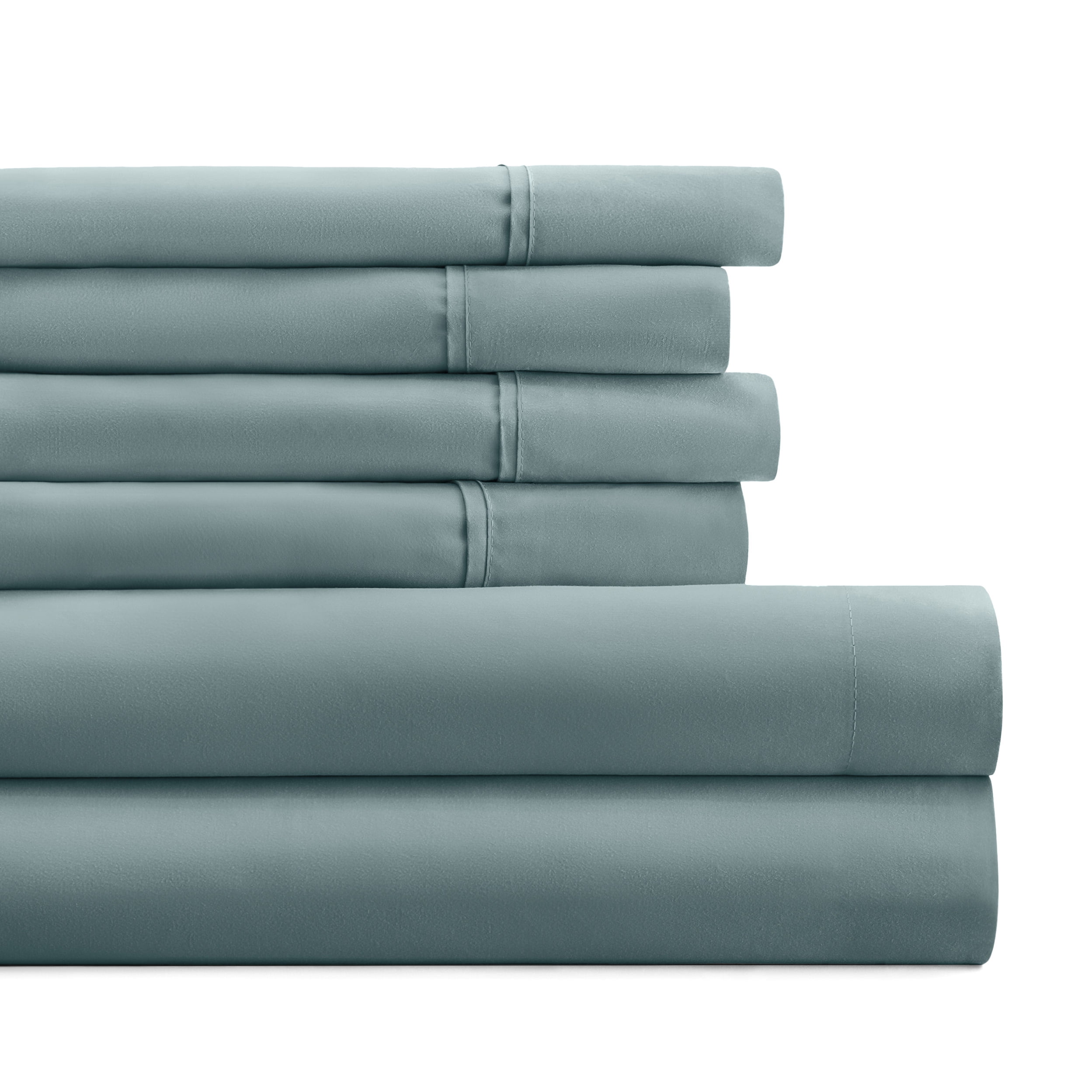 Queen, Ocean Solid Microfiber 6 Piece Bed Sheet Set, by Noble Linens