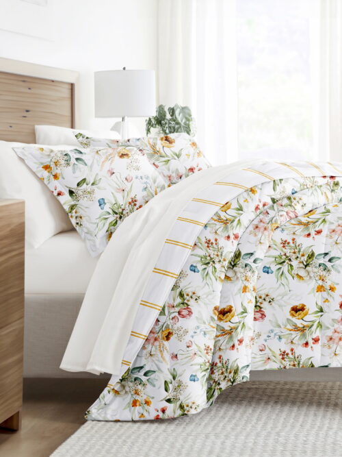 Noble Linens 7 Piece Bedding Bundle, Microfiber Patterned Comforter and Sheet Set, Queen