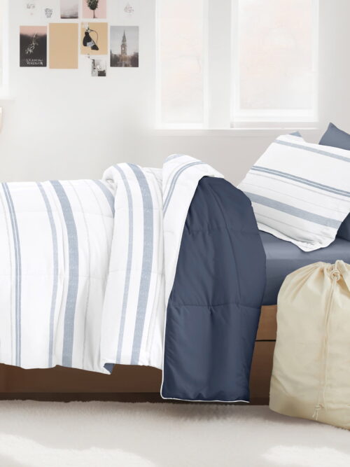 Noble Linens 8 Piece Dorm Bedding Bundle, Comforter & Sheet Set, Pillows, Laundry Bag