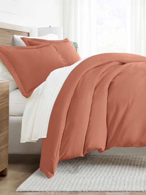Noble Linens 8 Piece Solid Duvet Bundle in Clay, Queen