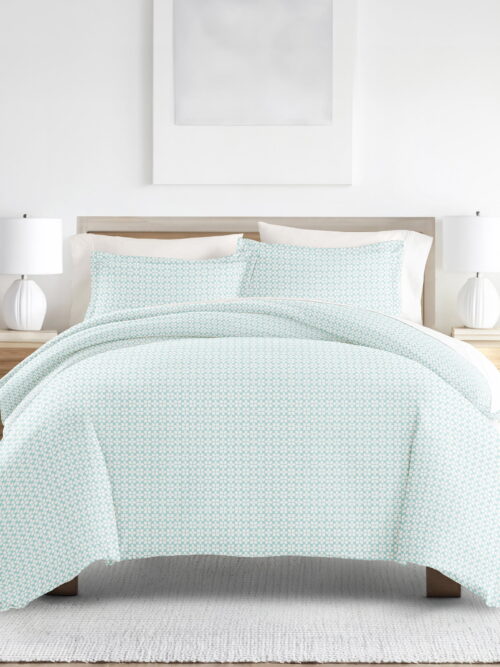 Noble Linens Aqua Starlight Pattern 3-Piece Duvet Cover Set, King/Calking