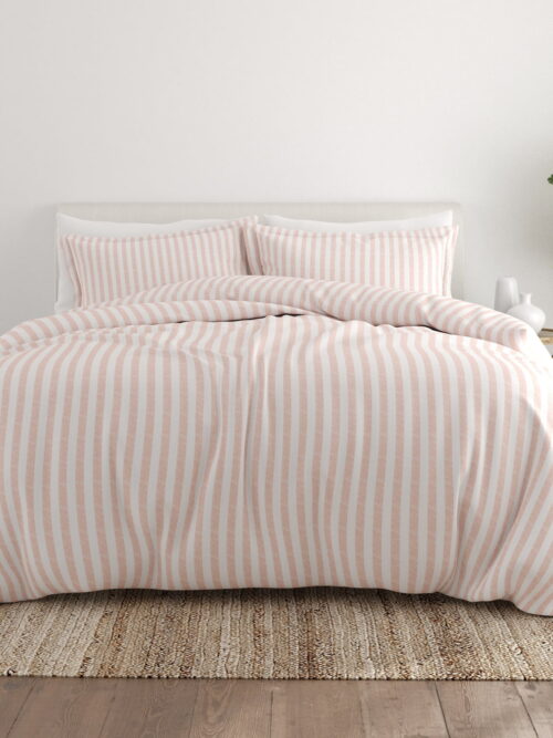 Noble Linens Blush Puffed Rugged Stripes 3-Piece Duvet Cover Set, Full/Queen
