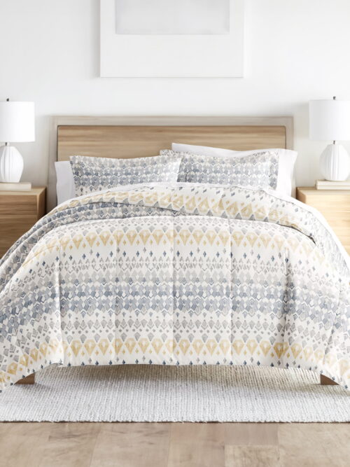 Noble Linens Down Alternative Mayan Stamp Gray Reversible Comforter Set