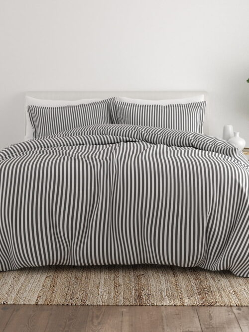 Noble Linens Gray Ribbon Pattern Duvet Set 3-Piece Duvet Cover Set, Full/Queen