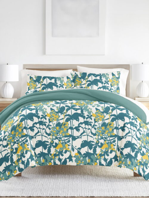 Noble Linens Teal Boho Flower Reversible 3-Piece Duvet Cover Set, Full/Queen