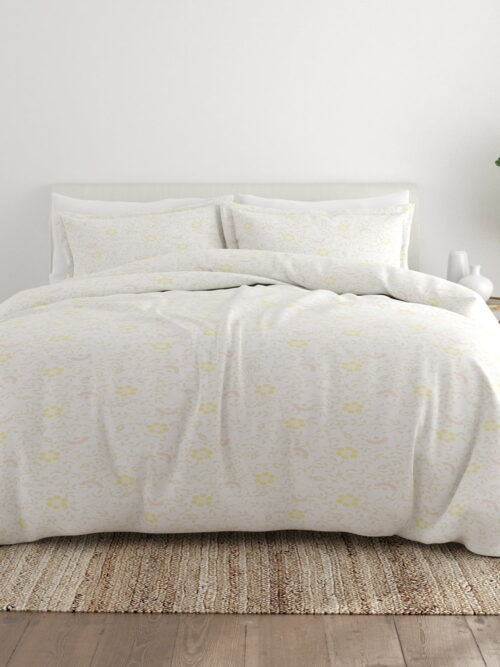 Noble Linens White Spring Vines Print Duvet Set 3-Piece Duvet Cover Set, King/Cal King