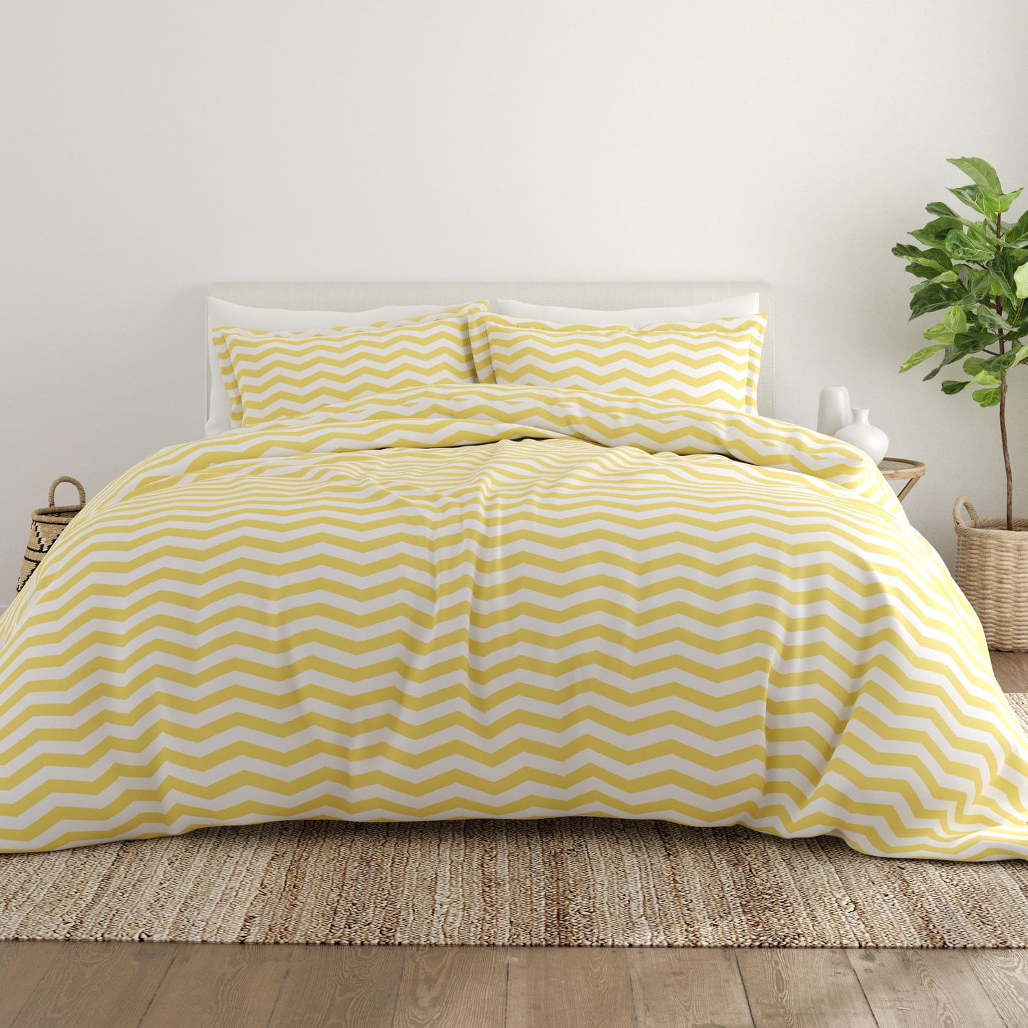 Noble Linens Yellow Arrow Pattern Duvet Set 3-Piece Duvet Cover Set, King/Cal King