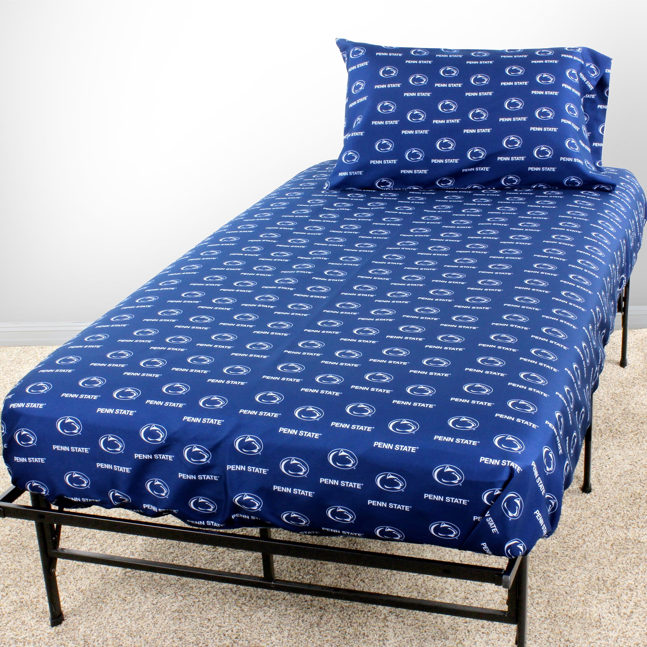 Penn State Nittany Lions 100% cotton, 4 piece sheet set - flat sheet, fitted sheet, 2 pillow cases, Queen, Team Colors