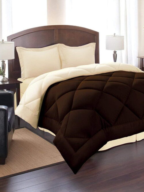 Quilted Comforter with Corner Tabs Full/Queen Chocolate Brown/Cream