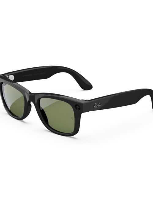 Ray-Ban Meta, Wayfarer Glasses with Meta AI, Audio, Photo, Video Compatibility, Shiny Black, Green Lenses, Regular Fit