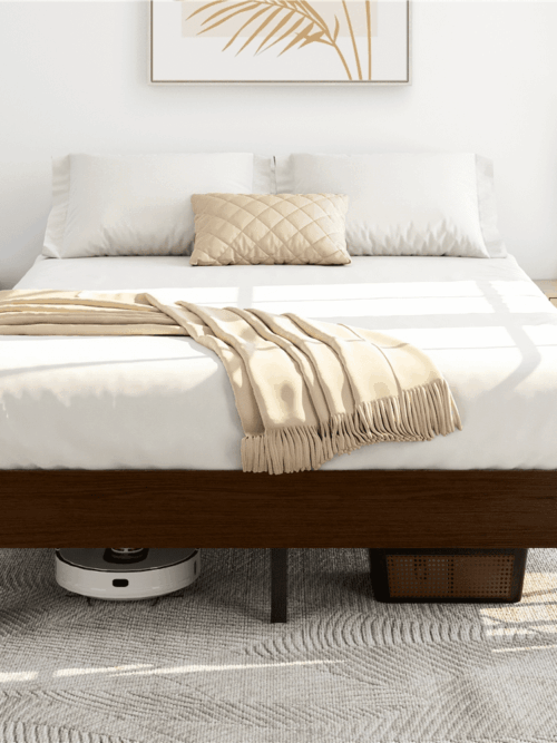 Renwick Queen Size 12-inch Platform Bed Frame with Wood Slat Support for Adults, Smoked Walnut