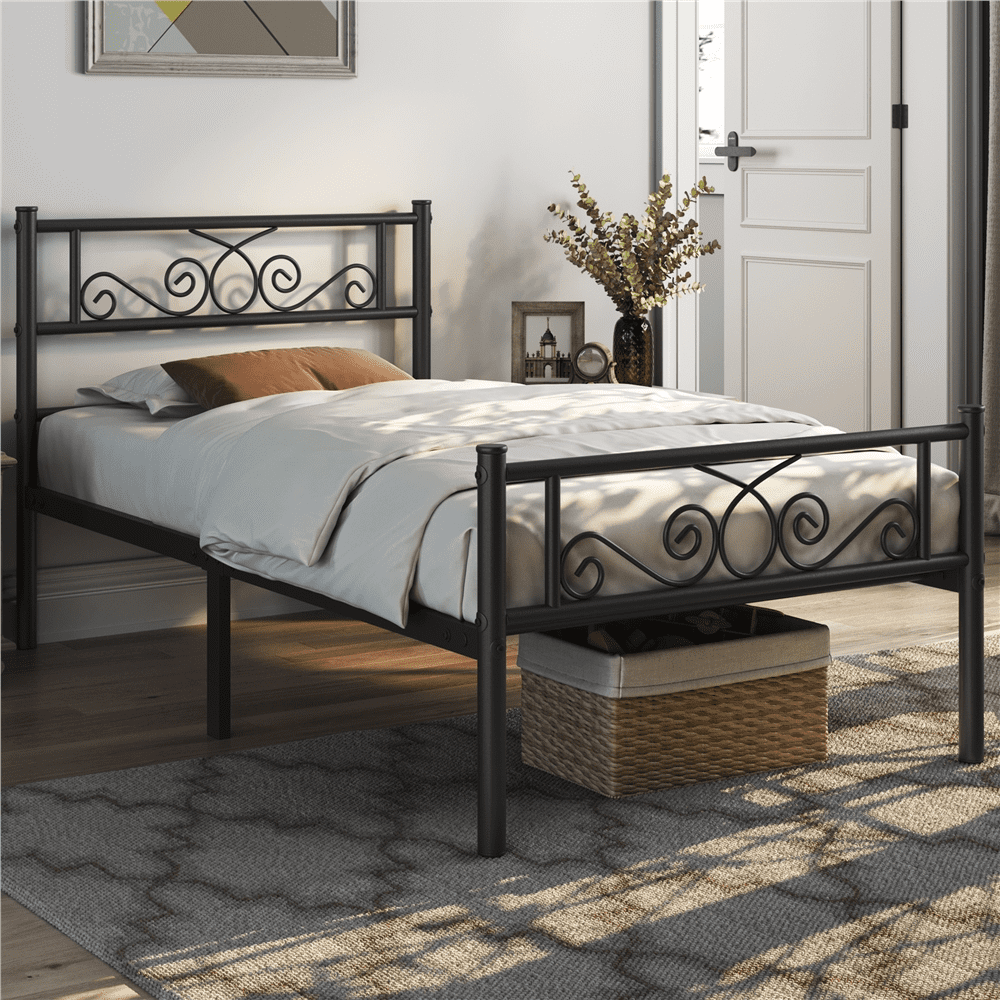 Renwick Modern Scroll Metal Platform Bed for Adult, Black, Twin XL