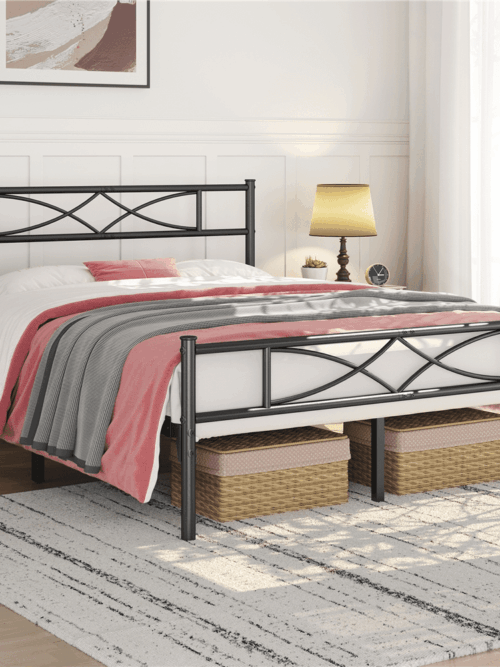 Renwick Julian Curved Design Metal Platform Queen Bed, Adult, Black