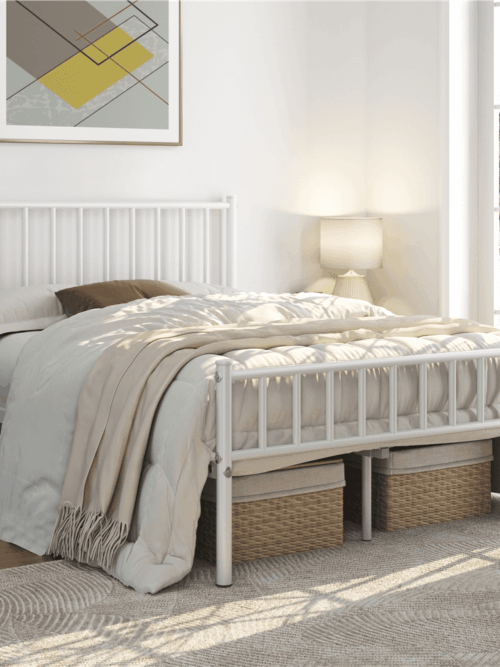 Renwick Metal Platform Full Bed with Spindle Headboard and Footboard for Adult, White