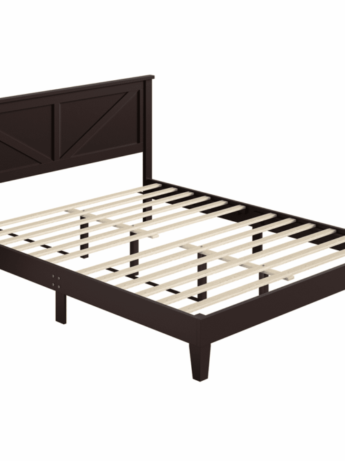 Renwick Queen Size Modern Farmhouse Platform Bed for Adults, Espresso