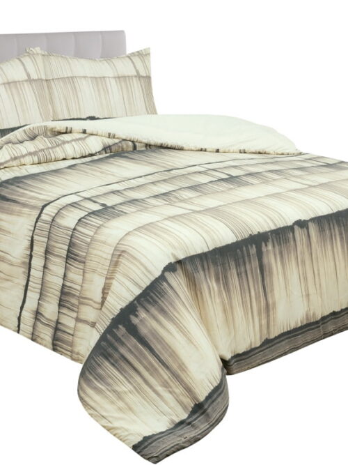 Royale Linens Ultra-Soft Stria Stripe Global Microfiber King Comforter Set and Sham Pair, Off-White