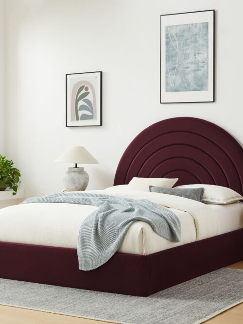 Modway Solana Arched Performance Velvet Full Platform Bed in Mulberry