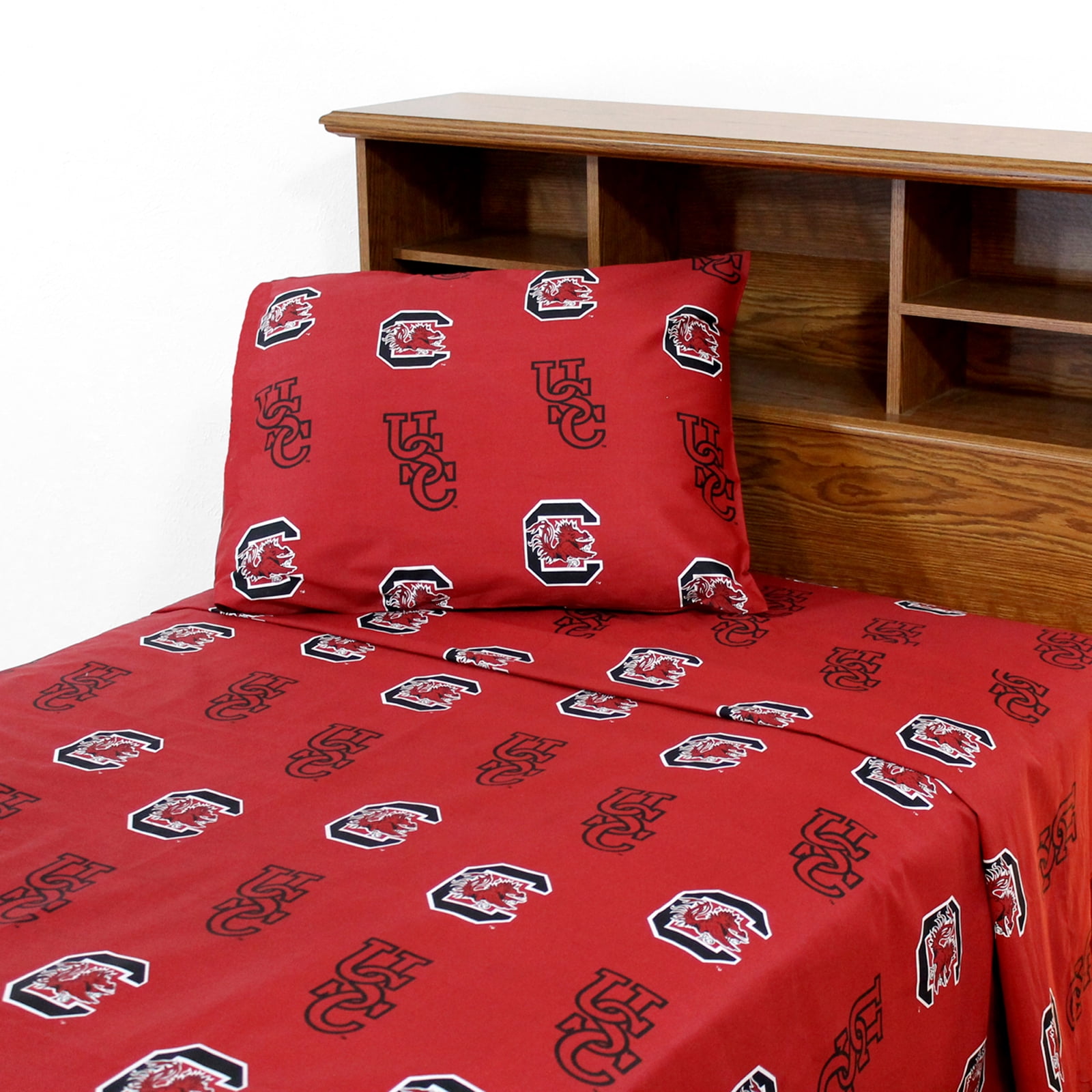 South Carolina Gamecocks 100% cotton, 4 piece sheet set - flat sheet, fitted sheet, 2 pillow cases, Queen, Team Colors