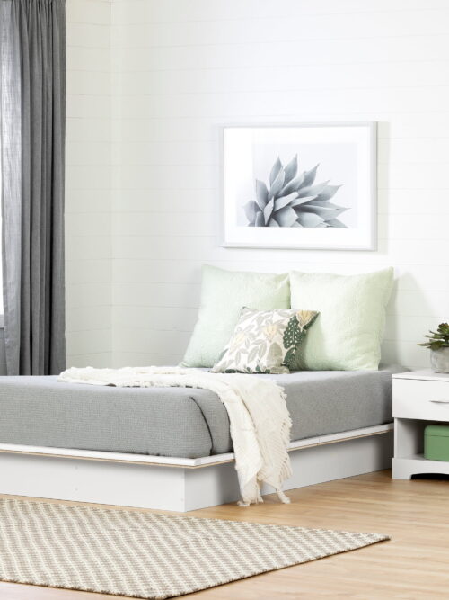 South Shore Basics 54" Full Size Platform Bed with Molding, White