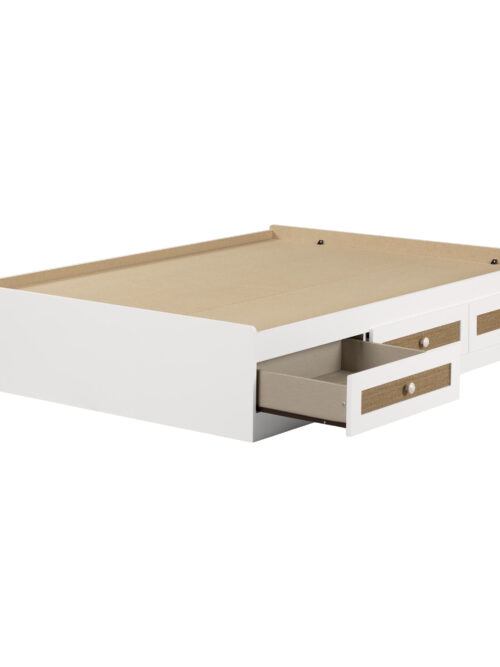South Shore Bloom, Bohemian Harmony Twin Mates Bed with 3 Drawers, White and Faux Printed Rattan