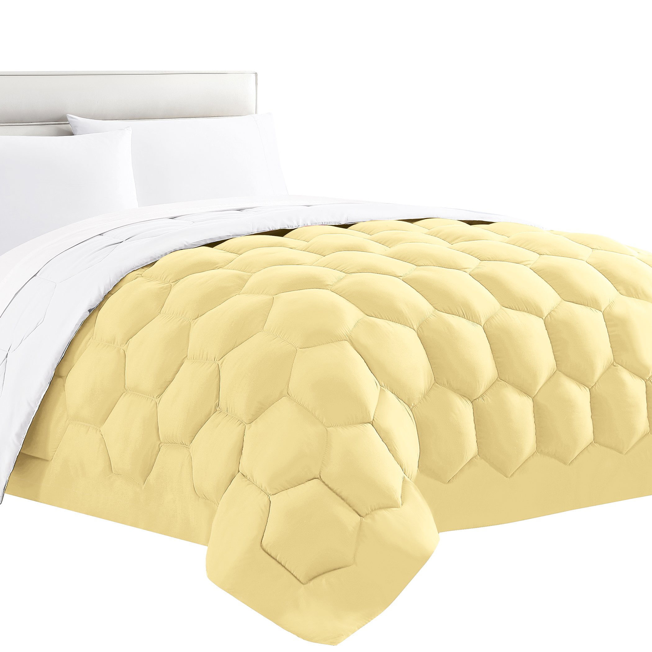 Spirit Linen Home - King Microfiber Honeycomb Yellow/White Comforter